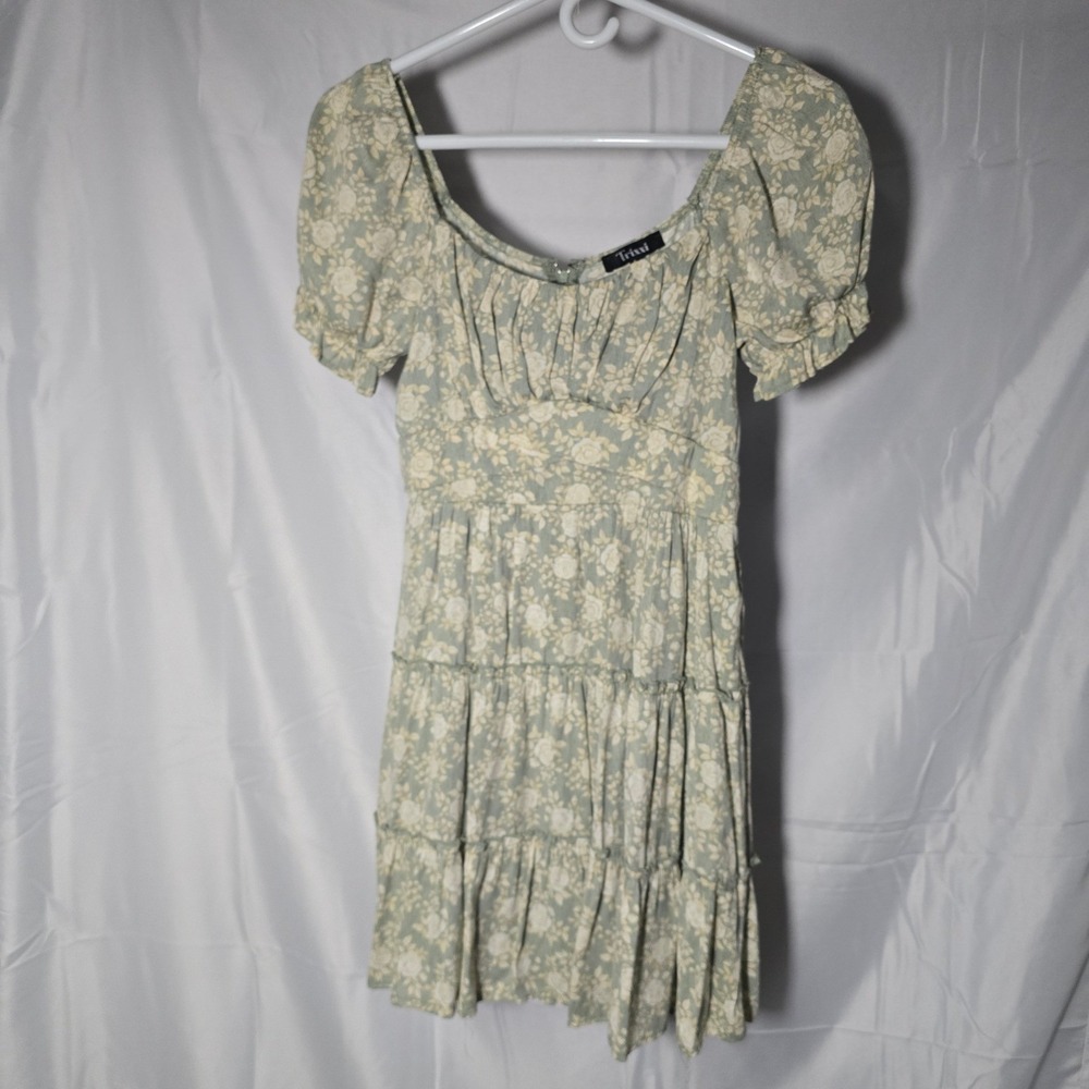 Trixxi Womens Sage Green Floral dainty coquette Mini Dress Small Cottagecore